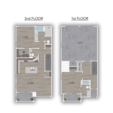 Floor plan for 2 beds, 2.5 baths, 1405 sqft